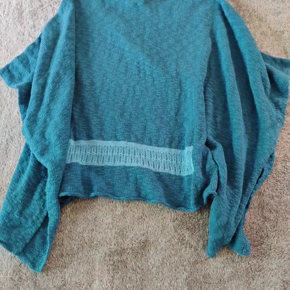 Indigenous Teal And Turquoise Organic Cotton Poncho New Without Tags
